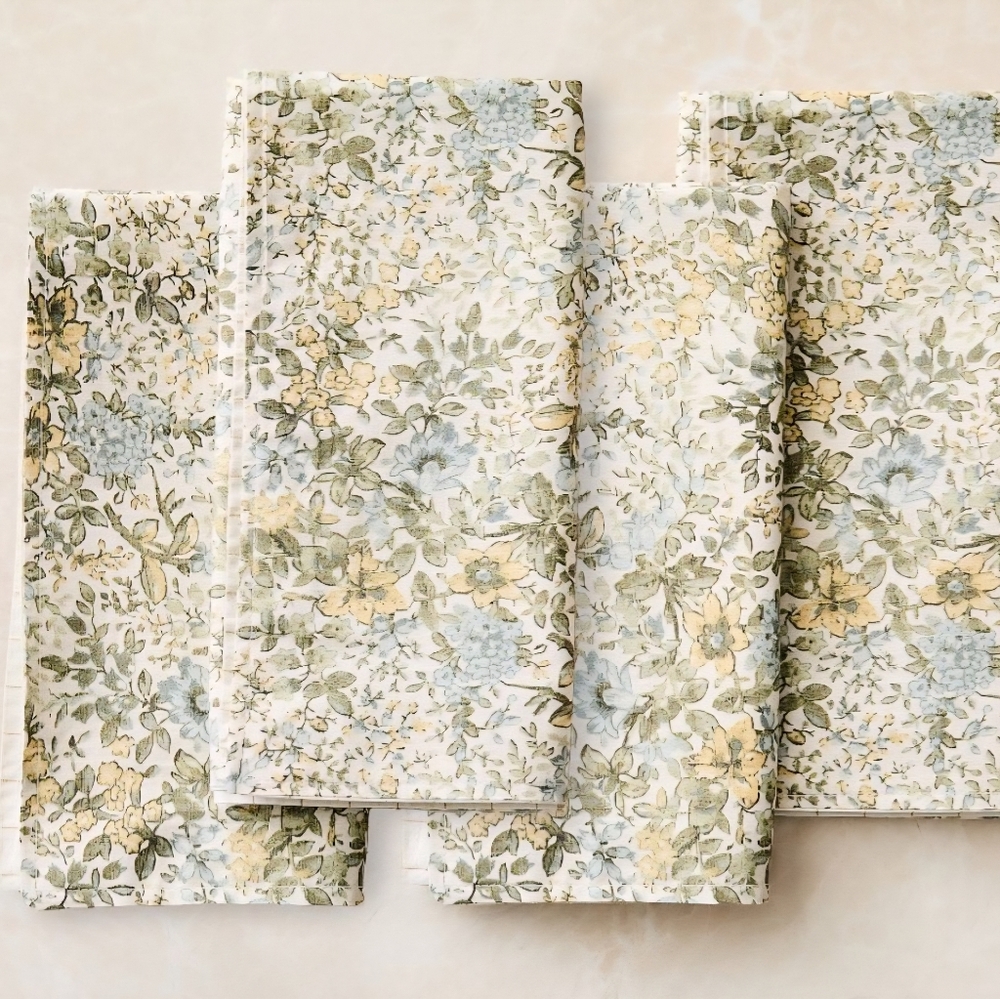❤️BUY 2 GET 1 FREE  Frankie Floral Napkin Sets, Color Yellow & Green - Picture 12 of 16